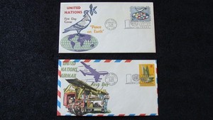 2 United Nation 1963 First Day Covers. Hand Painted Cachet. "Peace on Earth" &