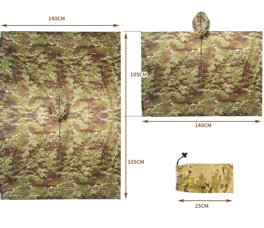 Poncho de pluie imperméable et transformable en bâche de camping