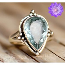 925 Sterling Silver Aquamarine Gemstone Beautiful Handmade Woman Gift Ring