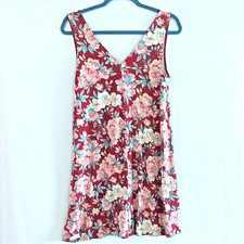 LOFT Red w Large Floral Double V Neck Sleeveless A Line Dress Size S