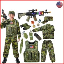 Boys Army Soldier Costume Set   13-Piece Deluxe Military Outfit for Halloween