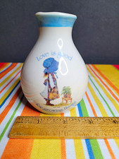 Vintage Holly Hobbie Blue Girl Vase White/Blue Girl Theme 4.5 in Tall