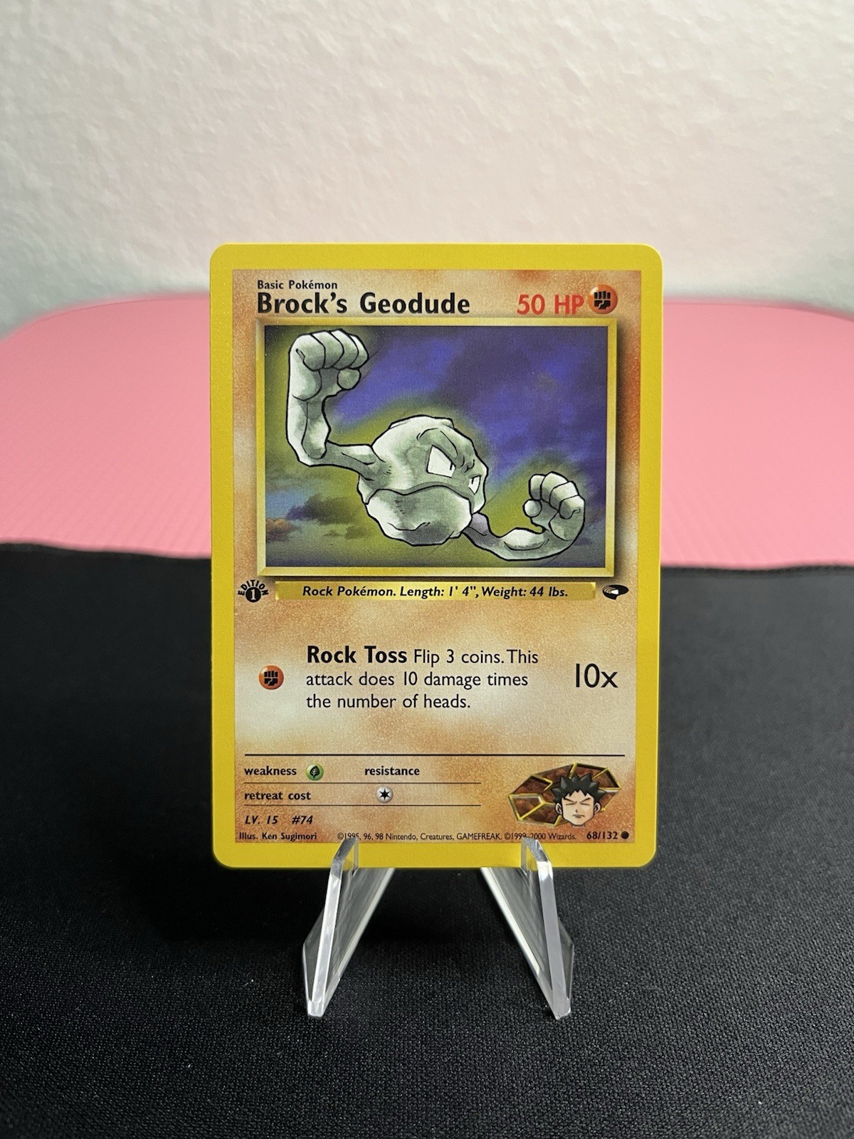 1ST EDITION Brock's Geodude 68/132 Pokemon Gym Challenge Vintage Trading Card NM