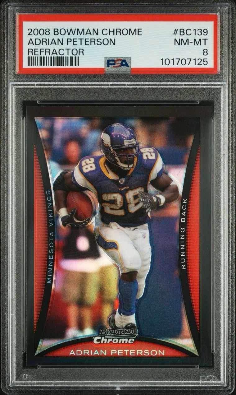 ADRIAN PETERSON 2008 BOWMAN CHROME 139 REFRACTOR PSA 8 NM-MT VIKINGS