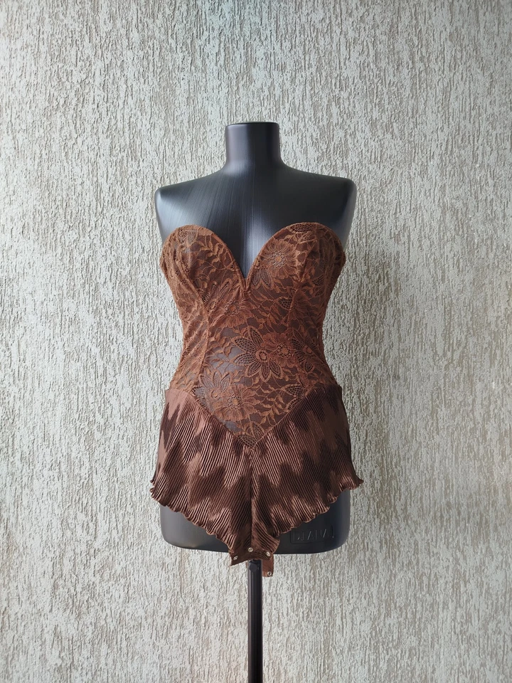 Body Corsé LA PERLA Brevettato Marrón Encaje Floral Vintage Años 90 Talla 3/L Foto 3 de 4