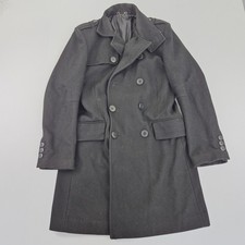 JEFF BANKS Wool Coat Small Black Men's Wool Blend Double Breasted Winter