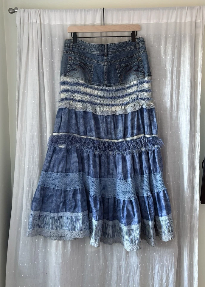 Saia jeans Y2K Arizona boho caprichosa azul em camadas tamanho 13 - Imagem 3 de 4
