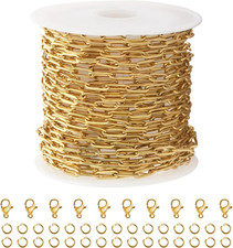 5M Gold PVD Plated Necklace Chain for Jewelry Making 304 Stainless Steel Papercl