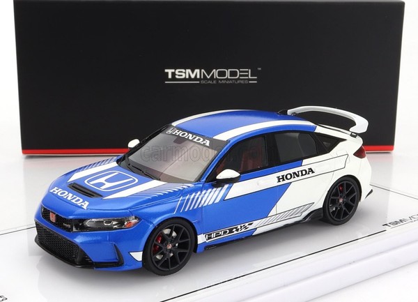 Modellauto Statisch True Scale Honda Civic Type R 2023 Blau Weiss Massstab 1/43-image
