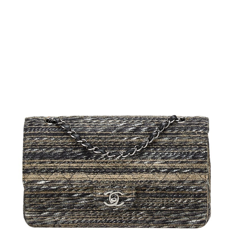 CHANEL Matelasse Coco Mark Double Flap Chain Shoulder Bag Handbag Black Multicol