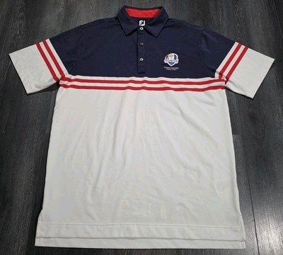 Footjoy Ryder Cup Polo Shirt Men M Blue Striped Stretch 2023 Marco Simone Golf