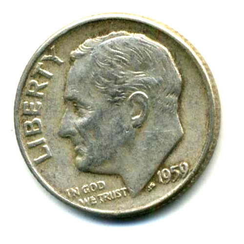 1959 D Roosevelt Dime US 10 Cent U.S America SILVER UNITED STATES 10c Coin #7390