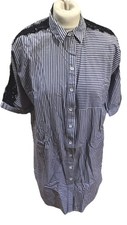 RIVER ISLAND Blue Mix Striped Shirt Dress, Lace Detailing, U.K. Sm Clearance