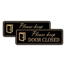 Standard Please Keep Door Closed Sign Black Gold Small 2 Pack Business Decor