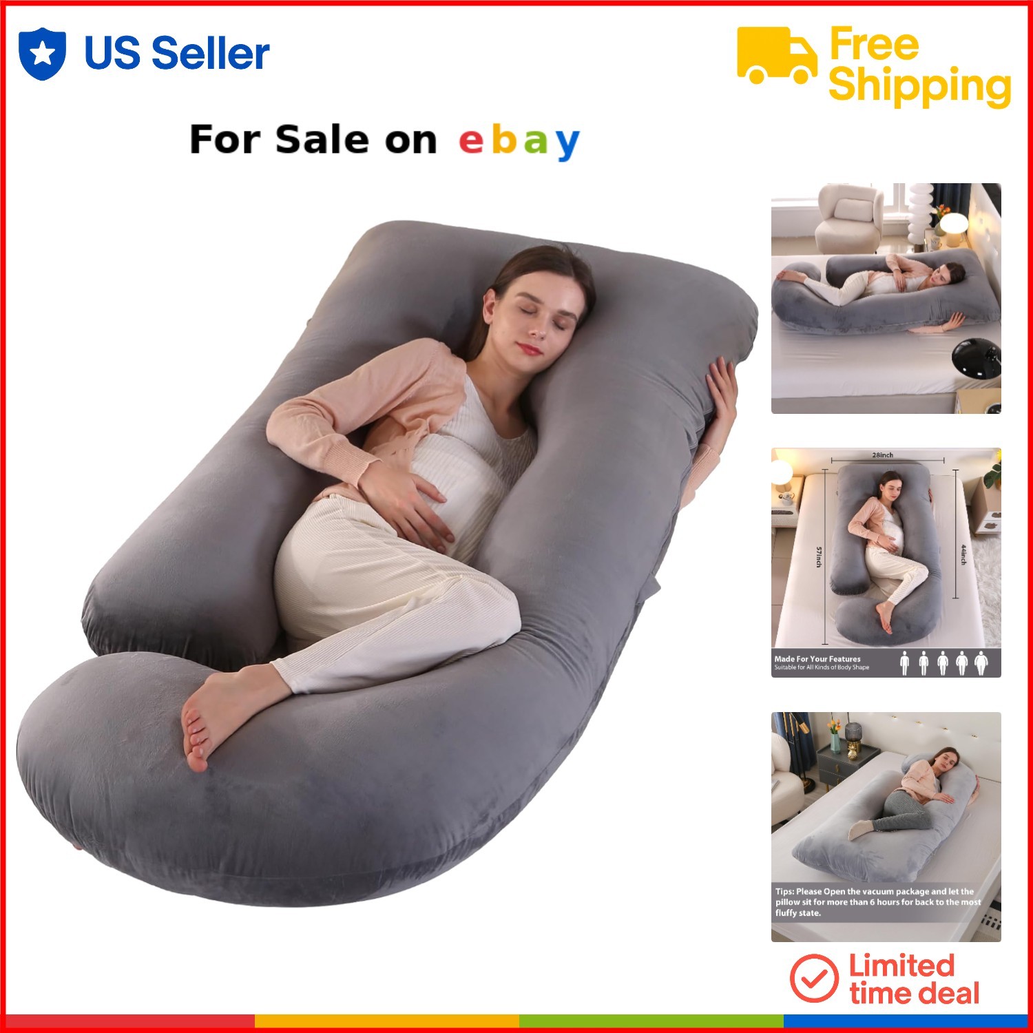 U Shaped Pregnancy Pillow for Full Body Support with Warming Cover