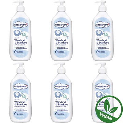6 x 500 ml | Babydream sensitiv Waschgel & Shampoo mit Panthenol & Kamille Vegan