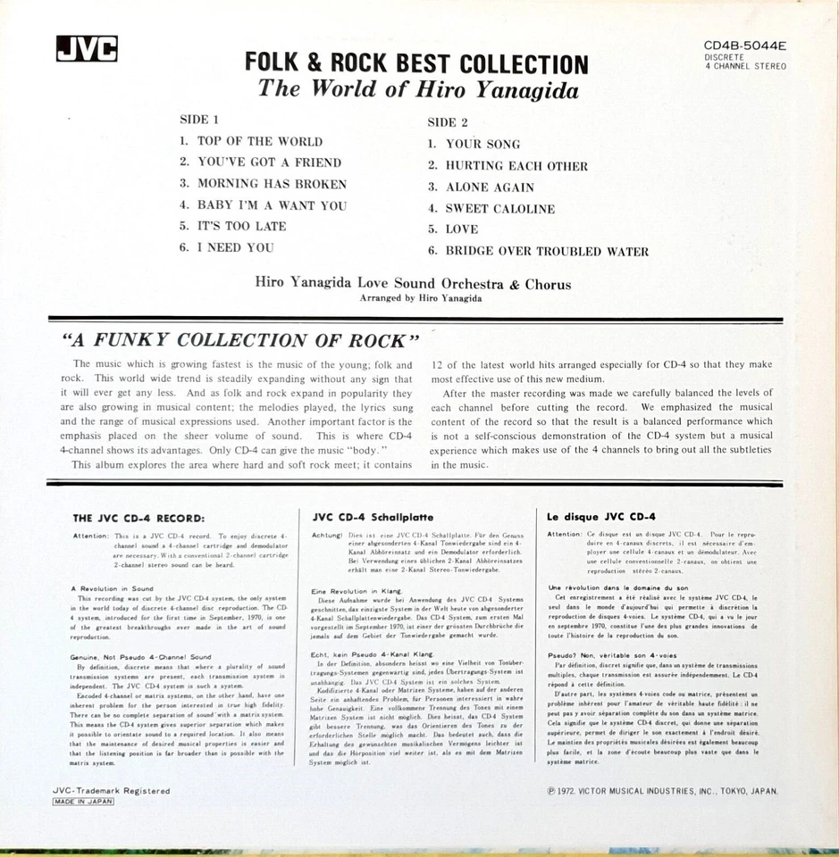 Hiro Yanagida-Folk & Rock Best Collection-The World Of LP Quadraphonic CD-4 Disc - Image 2 of 2