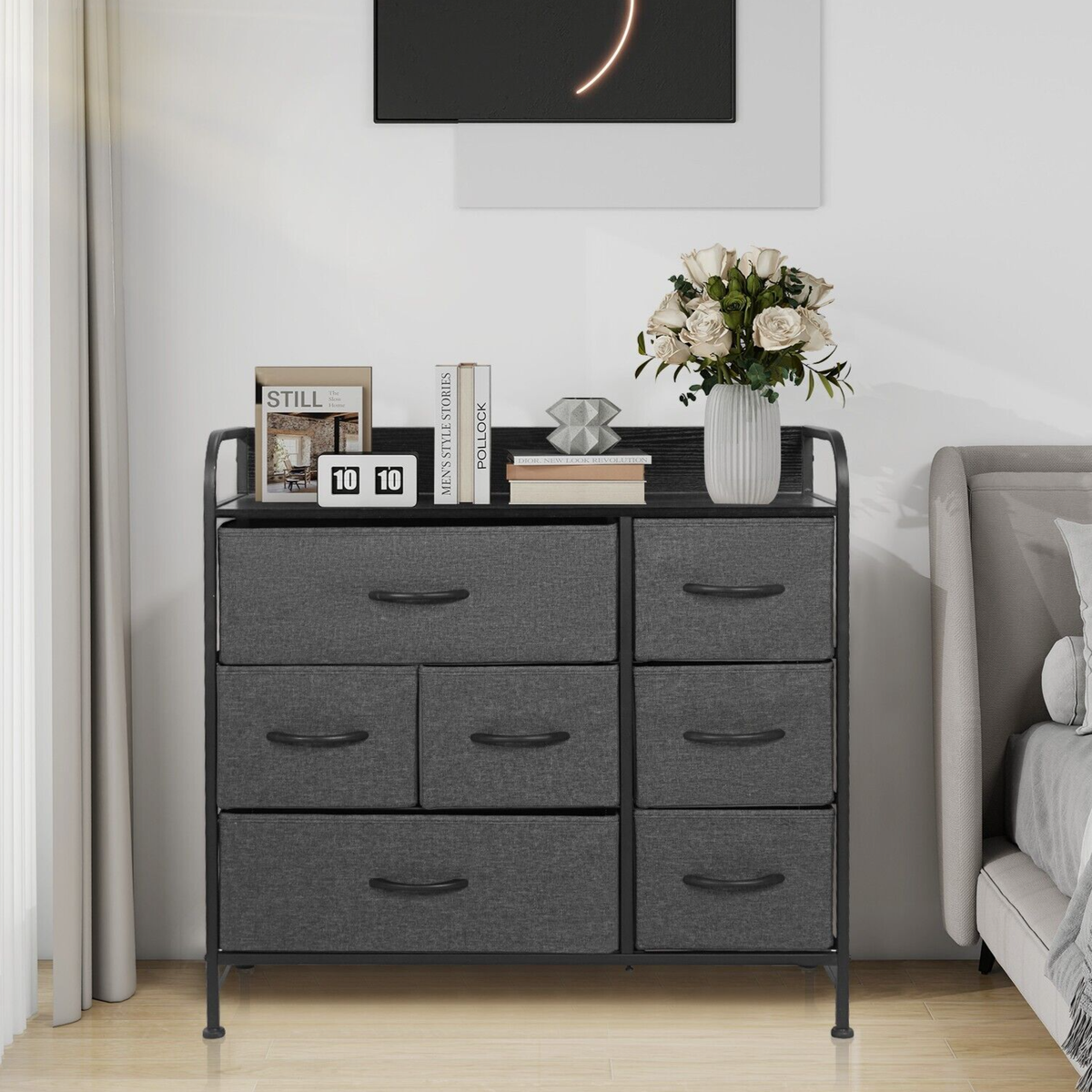 white christmas dresses VECELO Dresser for Bedroom with 5 Fabric Drawers, Storage Organizer Un