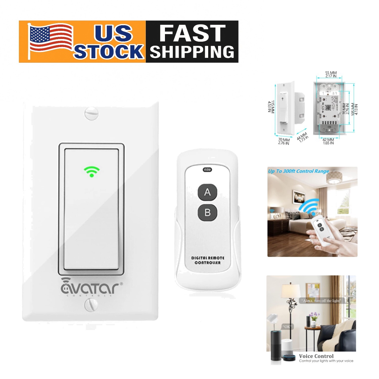 Smart WiFi Light Switch with App & Voice Control - Easy 1-Way Installation