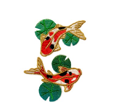 Koi Fish Patch Set, Embroidered Iron On, Gold Detailing 2.5 