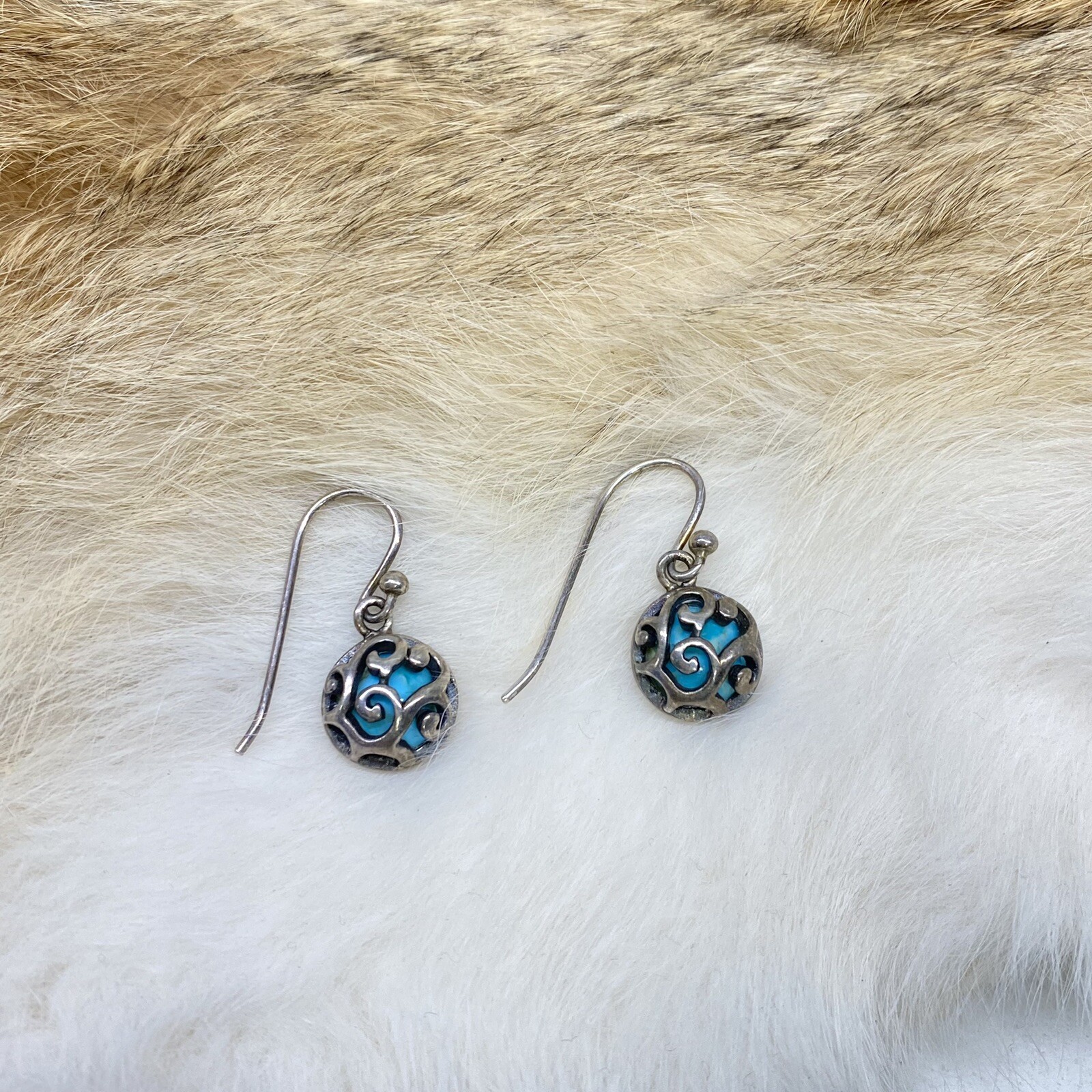 Sterling Silver Scroll Cage Cabochon Turquoise Ho… - image 1