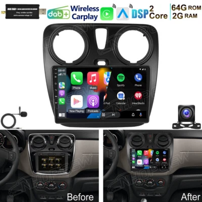 NHOPEEW Android 15 Apple CarPlay autoradio GPS navigatore KAM DAB+ 64 GB per Dacia Lodgy Dokker