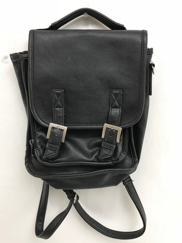 Black Vinyl Backpack Style Purse / Bag 