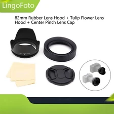 82mm Collapsible Rubber Lens Hood + Petal Lens Hood + Center Pinch Lens Cap