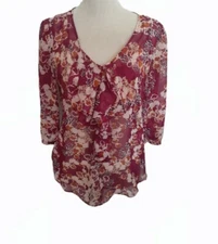 Elle Sheer Floral Blouse Size Medium Sheer Top M Shirt