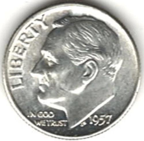 1957 ROOSEVELT DIME in BRILLIANT UNCIRCULATED CONDITION stk R 1091