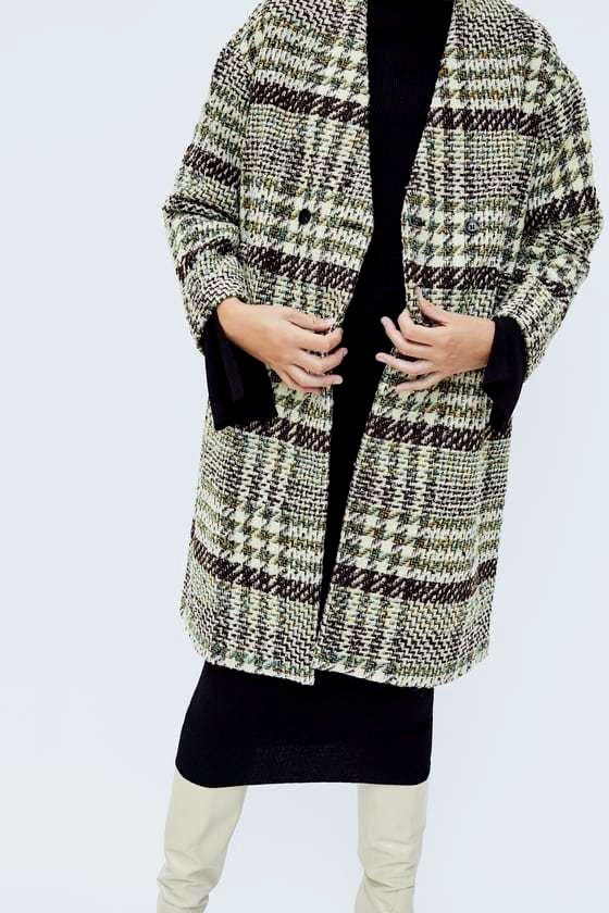 ALTRA ZARA MULTICOLOURED CHECK TWEED DOUBLE BREASTED COAT SIZE S