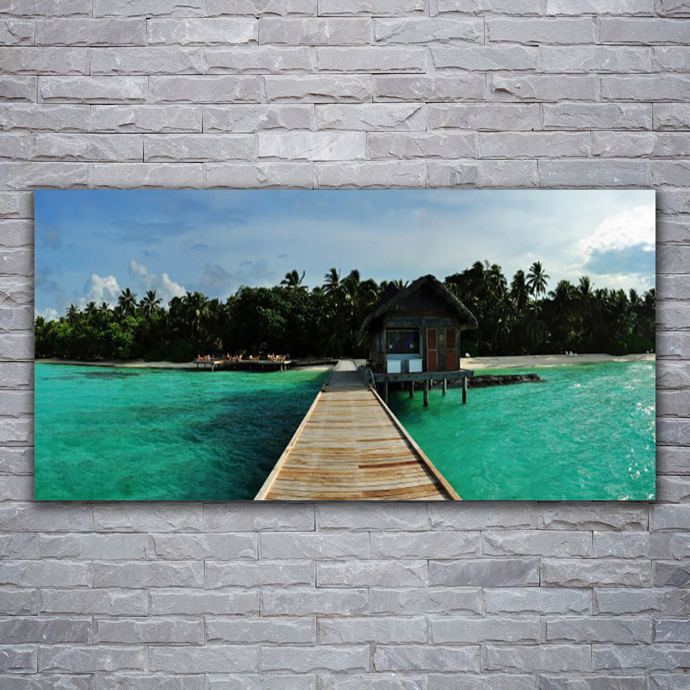Tableau image impression 120x60 architecture mer pont arbres déco murale XXL