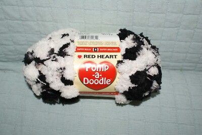 Red Heart Pomp-A-Doodle Black White #9945 Crochet Craft Yarn Fast Shipping