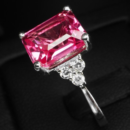 Gleaming Pink Padparadscha Sapphire 4.25Ct 925 Sterling Silver Handmade Rings - Picture 4 of 8