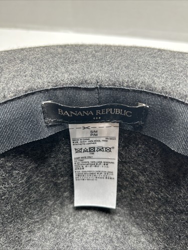 Cappello donna Banana Republic 100% lana antracite scuro tesa larga bordo pelle nero - Foto 7 di 10