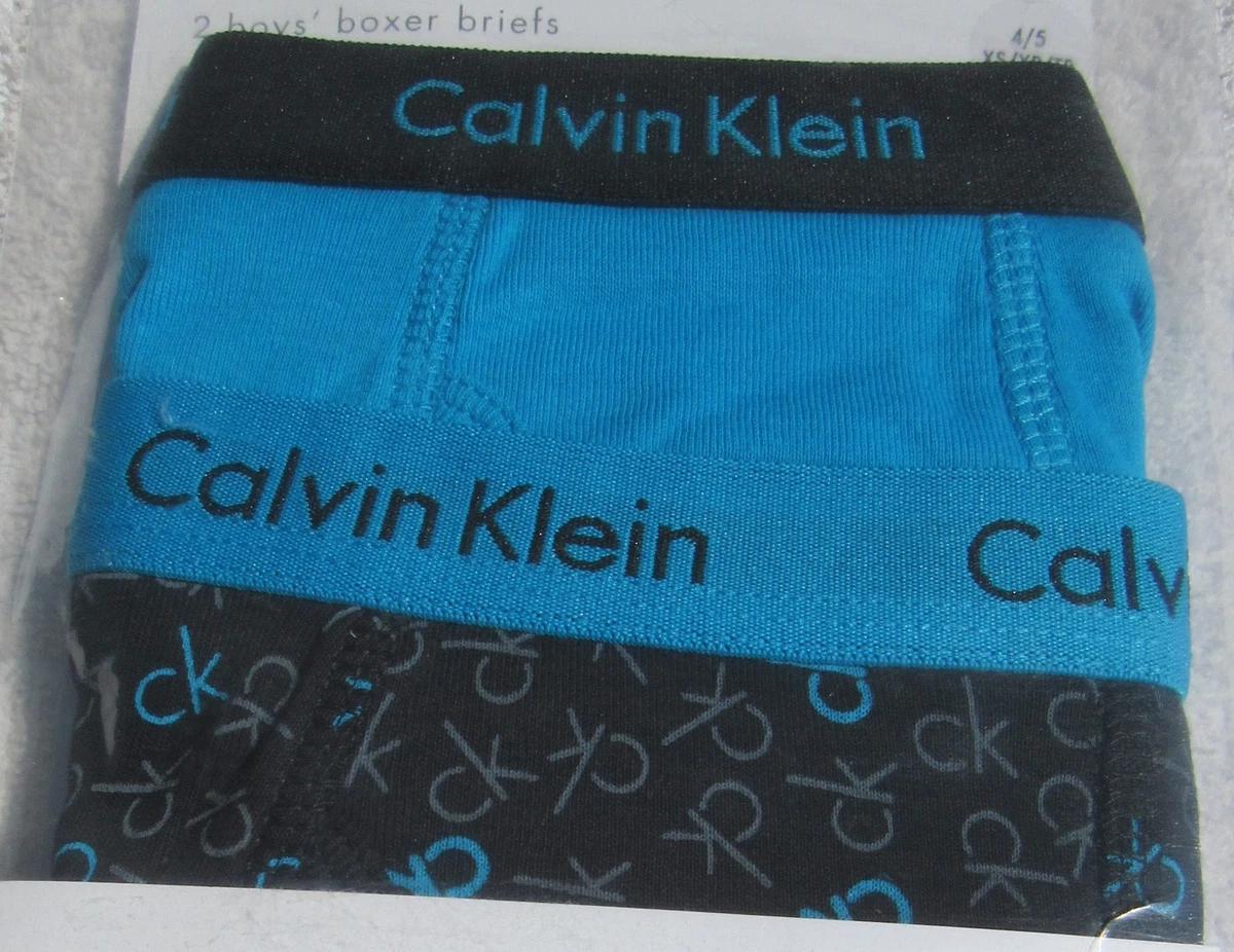 NWT CALVIN KLEIN Boys Extra SMALL 4 5 Cotton 2 pc BOXER BRIEF UNDERWEAR Blue Gra