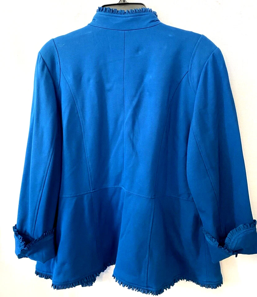 Chaqueta Chico's 3 Azul Abierto Frontal Volantes Dobladillo US XL/16 NUEVA CON ETIQUETAS PRECIO DE VENTA SUGERIDO POR EL FABRICANTE $119 Foto 2 de 4