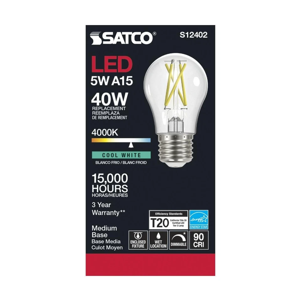 Satco S12402 - 5 Watt LED A15 Clear LED Bulbs - 4000K - 120 Volt (6 pack) - Image 4 of 4