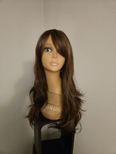 LONG BEAUTIFUL BROWN HIGHLIGHTS LONG BANGS LAYERED WIG VOLUMINOUS