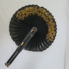 Vintage Victorian/Civil War Era Folding Mourning Fan Round Black Cockade