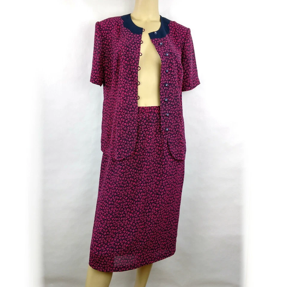 ROSE ORIGINAL DESIGN Floral blue 2 piece Skirt Top Dress Vintage size Womens 16 - Imagem 2 de 4