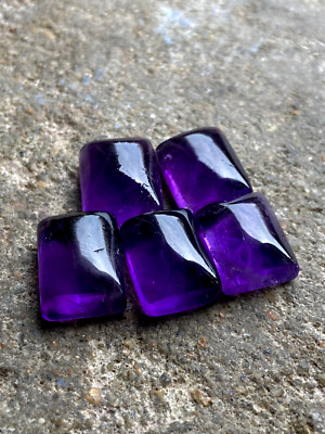 5 Pcs Lot AAA+ Quality Natural Amethyst Rectangle Shape Cabochon (Size 10X14 mm)