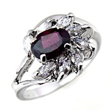 Sterling Silver Ladies Garnet Ring with CZ Size 6