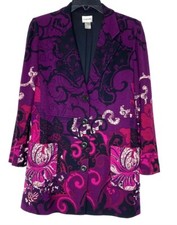 Chico's Purple Paisley Scroll Print Pocket Long Blazer Coat Jacket W/pocket 0 Xs