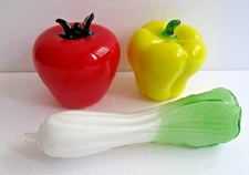 Murano Style Hand Blown Glass Vegetable Farmhouse Decor Art Leek, Pepper, Apple