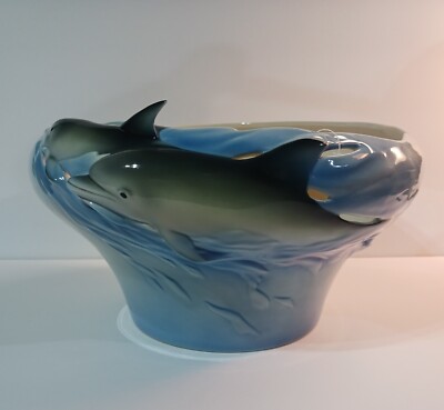 Franz Collection Dolphin Splash Large Bowl Vase Ocean 2001 01s  Blue XP1834 New