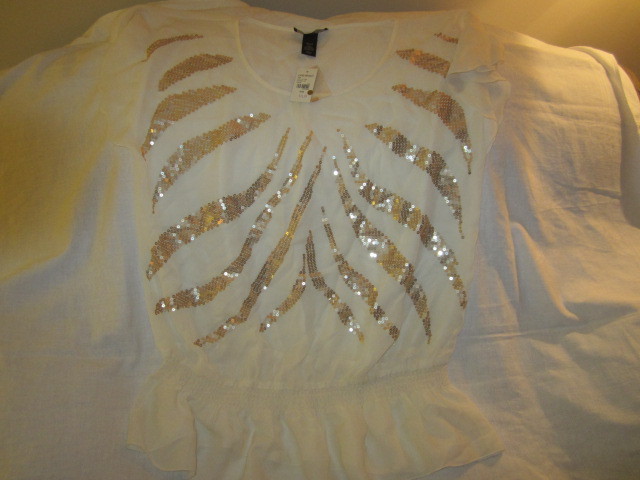 Haut Femme LANE BRYANT Blanc à Paillettes Dorées - Taille 18/20, Polyester, Neuf Avec étiquettes