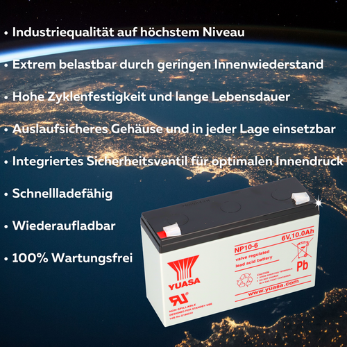 Yuasa Batterie au Plomb NP10-6 PB 6V 10Ah VdS Faston 4,8 - Photo 2/8