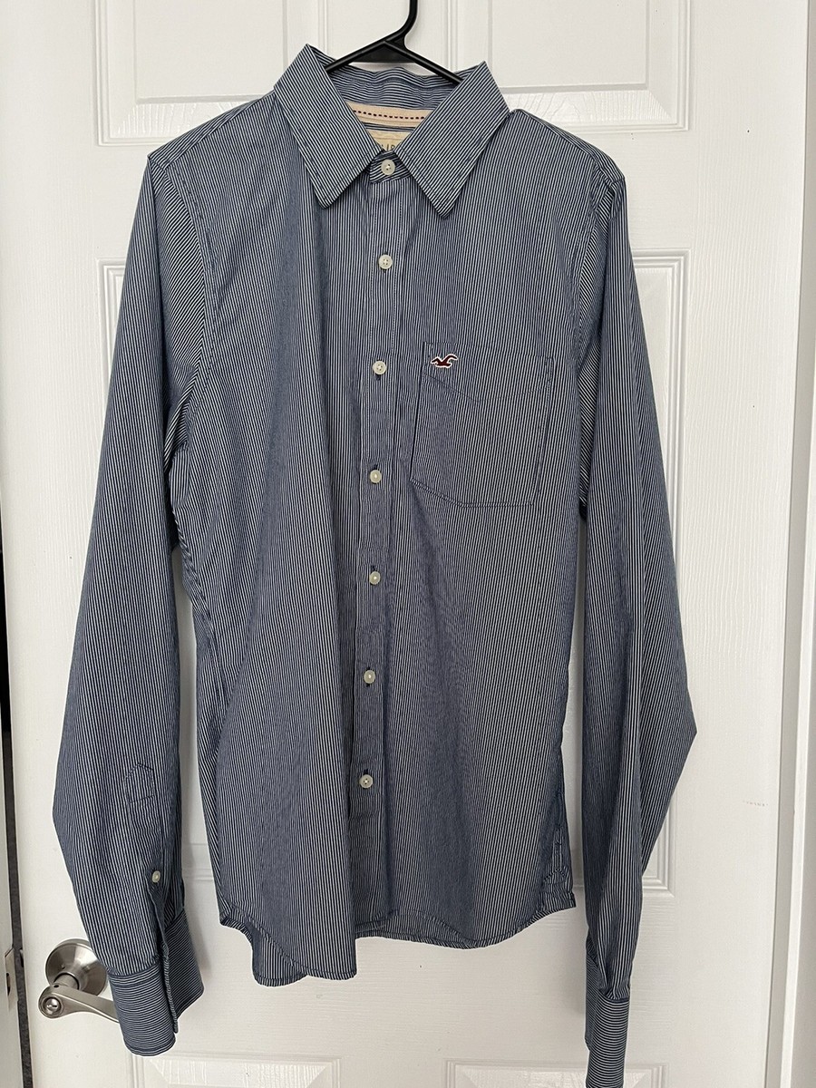MENS HOLLISTER CA SURF BLUE WHITE CASUAL BUTTON DOWN DRESS SHIRT