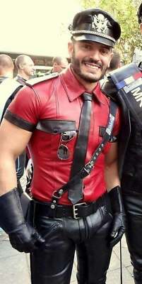 Men s Hot Stylish Police Uniform Short Sleeve Tshirt BLUF Gay Real Sheep Leather